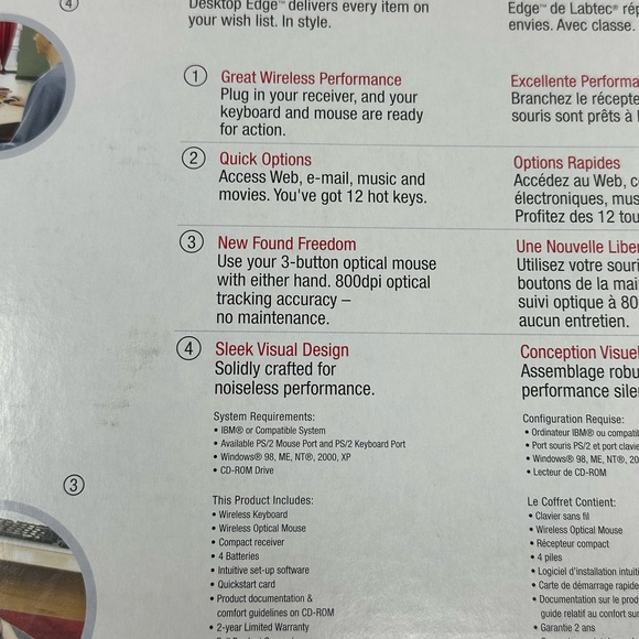 2004 Labtec XP Media Wireless Desktop Edge Keyboard Optical Mouse Kit - Picture 3 of 5